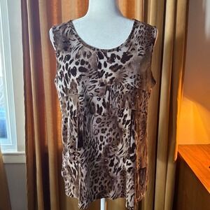 Vtg 90s/00s Brittany Black Women Leopard Print Rhinestone Sleeveless Tiered Top